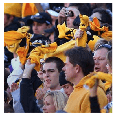 Crowd of Steelers fans waving Terrible Towels
